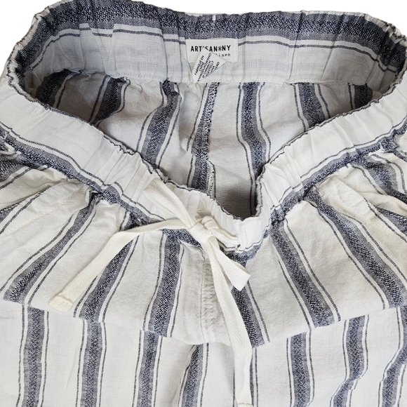 100% Linen Artisan NY Women's  White & Navy Striped Ankle Pants Size S - Picture 8 of 8